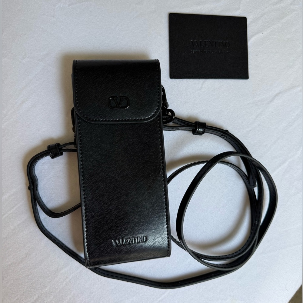 Valentino Black Leather phone case sunglasses case Bag